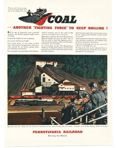 1942 Pennsylvania Railroad Coal Mine Tipple WW2 Vintage Print Ad Military Train