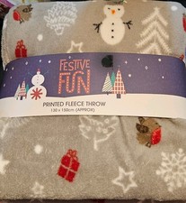 Image of NEW CHRISTMAS FESTIVE FUN SNOWMAN ⛄️ ETC PATTERN THROW 130cm X 150cm GREY