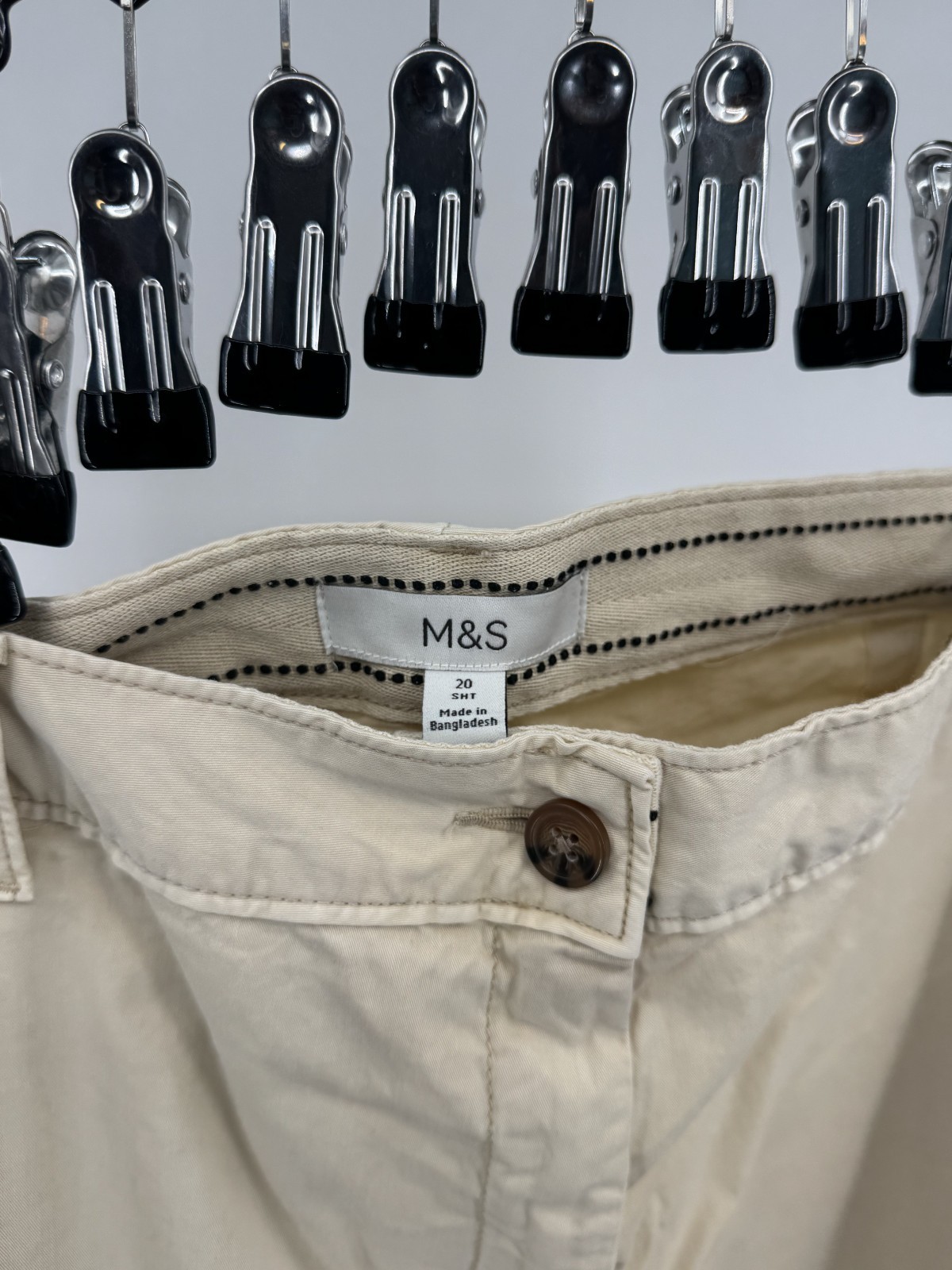 M&S Womens Chino Trousers UK 20 Cream Beige Straight Leg Cropped Cotton Stretch image 8