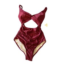 My Charmo Womens One Piece Bathing Suit Large NWT Burgundy Cut Out UPF 50