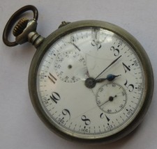 Vintage Chronograph pocket watch open face nickel chromiun case