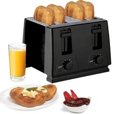 4 Slice Toaster Wide Slot 6 Variable Browning Defrost Reheat High Lift - BLACK