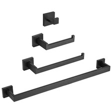 4-Piece Bathroom Hardware Accessories Set Matte Black, Towel Bar Set Stainles...