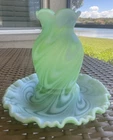 Vintage Fenton Green Opalescent Swirled Feather Fairy Lamp. No Damage. Rare.