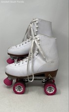 Chicago Womens Premium White Pink Leather Lace-Up Roller Skates Size 8