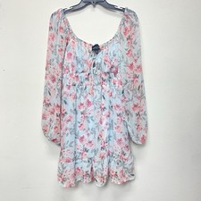 Next Up Junior 13/14 Long Sleeve Floral Smocked Boho Babydoll Mini Dress Fairy