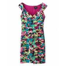 Adrianna Papell Floral Ruched Sheath Dress Size 10 Pink Blue Cocktail Wedding
