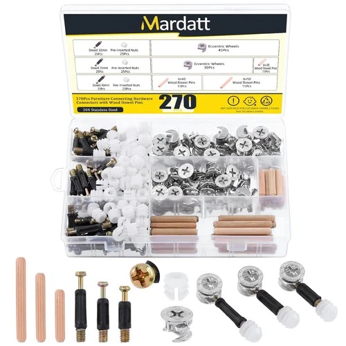 270Pcs Furniture Connecting Kit 3-in-1 Cam Locks, Dowels & Screws for Cabinets - Picture 1 of 7