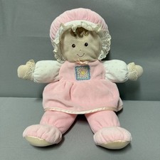 Animal Alley Baby Girl Rattle Plush Doll Brunette Satin Accents 12 Inch