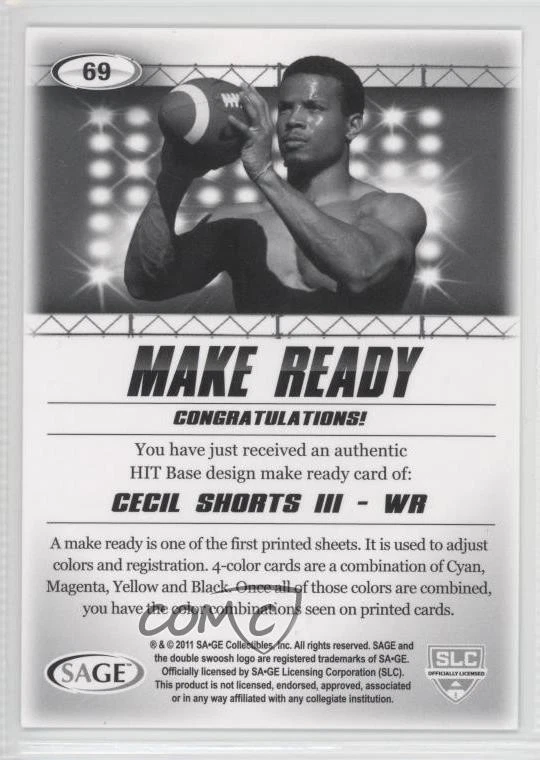 2011 SAGE Hit Make Ready Cyan /50 Cecil Shorts #69 Rookie RC - Image 2 of 2