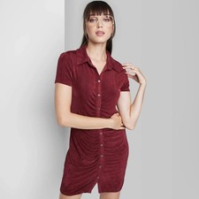 Wild Fable Berry Red Bodycon Dress Medium Ruched Button Front Stretch