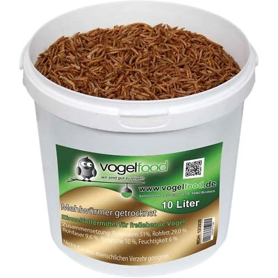 SAMORE GMBH Mehlwürmer 10 L getrocknet im Eimer Wildvogelfutter Vögel Fisch Nager Reptilien