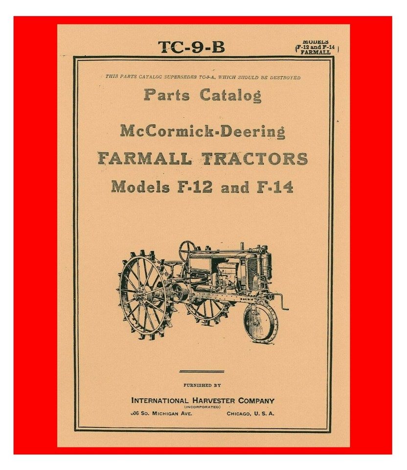 Tractor Parts Manual Catalog Mccormick Deering Farmall F12 F14  International | eBay
