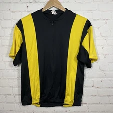 Bellwether Cycling 1/4 Zip Jersey Mens Medium Yellow Black Short Sleeve Striped