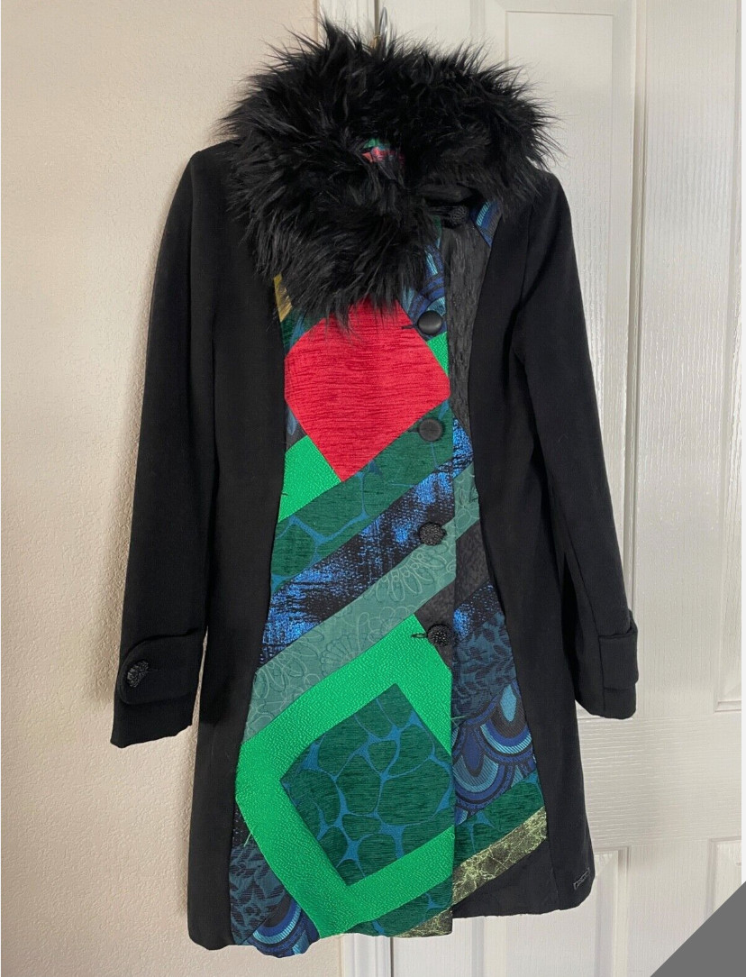 Wool blend DESIGUAL Coat Black Patchwork Faux Fur… - image 3