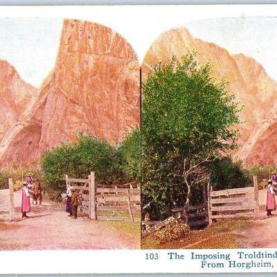 1925 Horgheim, Norway Troldtinder Witch Pinnacles Rock Formations Stereoview V39