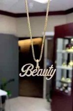 Customize Name Pendant Lab-Created Round Cut 2Ct Diamond 14k Yellow Gold Plated