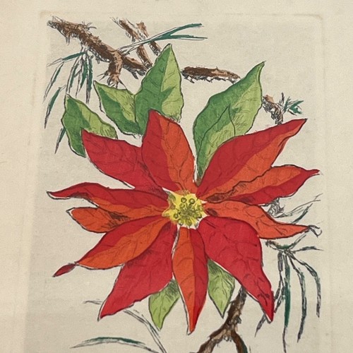MCM Red Poinsettia Christmas Flowers Signed Framed Academy Arts Intercraft 14x8" - Picture 3 of 12