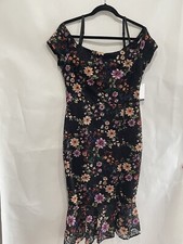 Gues  BlackFloral  Multicolor Size 10 Dress Lined Polyester Button Ruffle