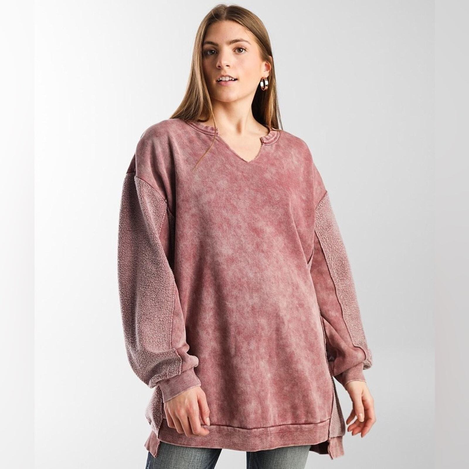 BKE | pieced split neck pullover - image 1