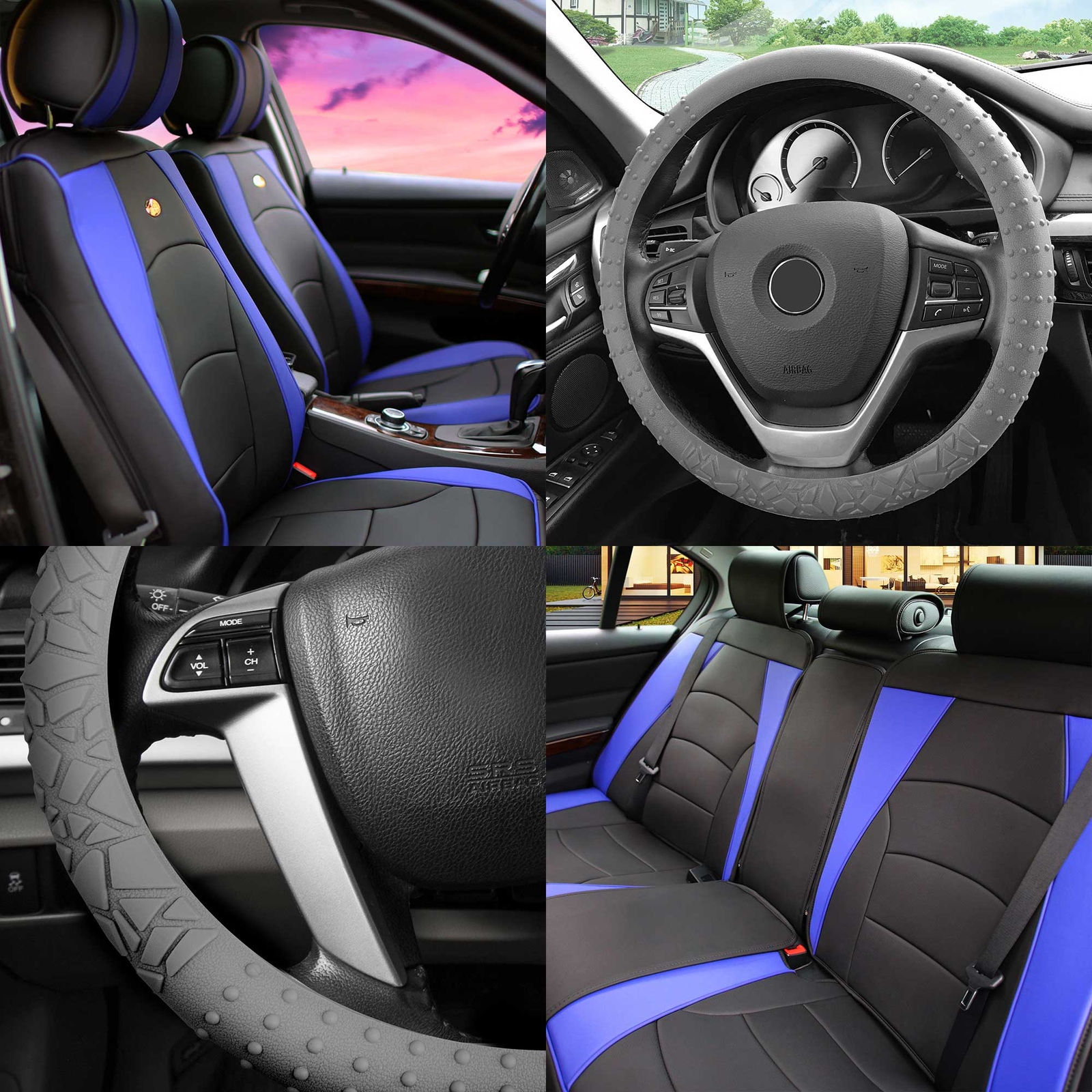 FH Group Universal Fit Leatherette Car Seat Covers Full Set w/ Steering Cover