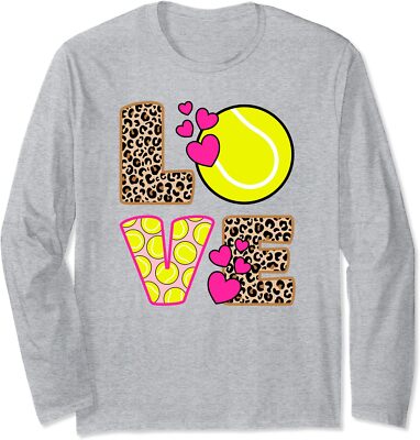 Cute Love Tennis Leopard Print Pink Tennis Long Sleeve Tshirt