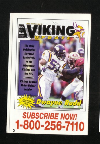 Minnesota Vikings Robert Smith Dwayne Rudd 1998 Pocket Schedule Iten Chevrolet - Picture 2 of 3