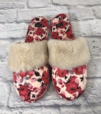 Victoria Secret House Slippers Classy Floral Print Faux Fur Size Large Women s
