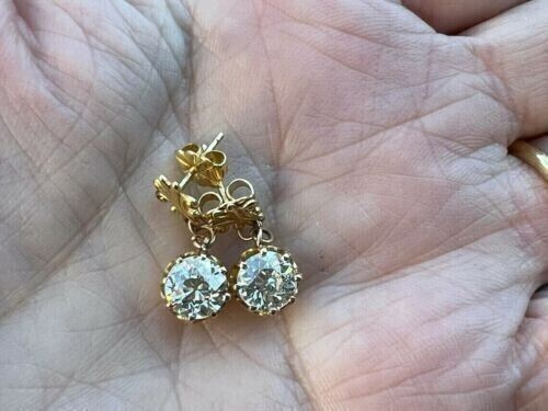 2 kt runde Laborgefertigte Moissanit-Ohrhänger/Ohrhänger 14 K Gelbgold vergoldet - Bild 3 von 5