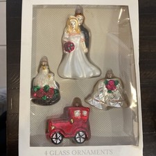 OLD WORLD CHRISTMAS 4 Bridal Wedding Ornament Collection Bride  Groom Glass