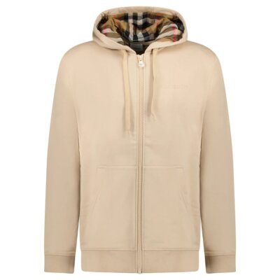 Burberry 'Hove' check Hood Embroidery Logo Hoodie Zip Sweatshirt Beige  UK
