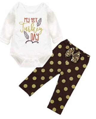NEW EGELEXY Baby My 1st Turkey Day Long Sleeve & Pant Outfit Size 18-24 Months