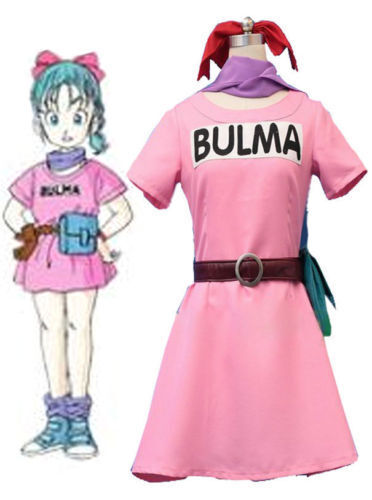 Bulma Cosplay Costume Anime Pink Dress Suit Cos