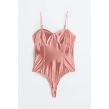 NWOT H M Rose Pink Shimmering G-String Snap Bottom Bodysuit Medium M