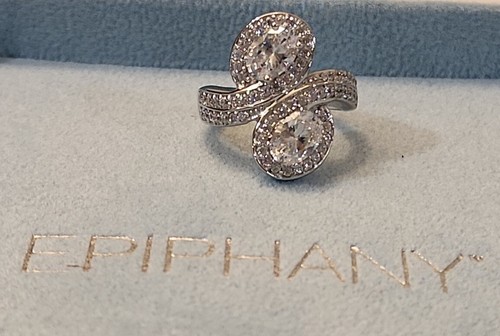 Epiphany Platinum Plated CZ Diamonique 2.10 ct tw Bypass Swirl Ring, Size 5