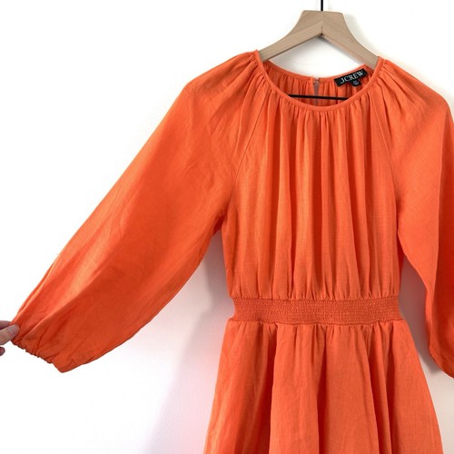 NEU J. Crew Palermo 100 % Leinen gesmokte Taille Puffärmel Minikleid orange XXS - Bild 3 von 11