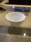 VTG Milk Glass Dessert Fruit Sauce Ice Cream Bowl Cabbage Leaf Pattern Wild Rose
