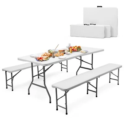 180cm Bierzeltgarnitur Klappbar Biertisch Gartenmöbel Set mit Tragegriffe Weiß - Bild 1 von 4