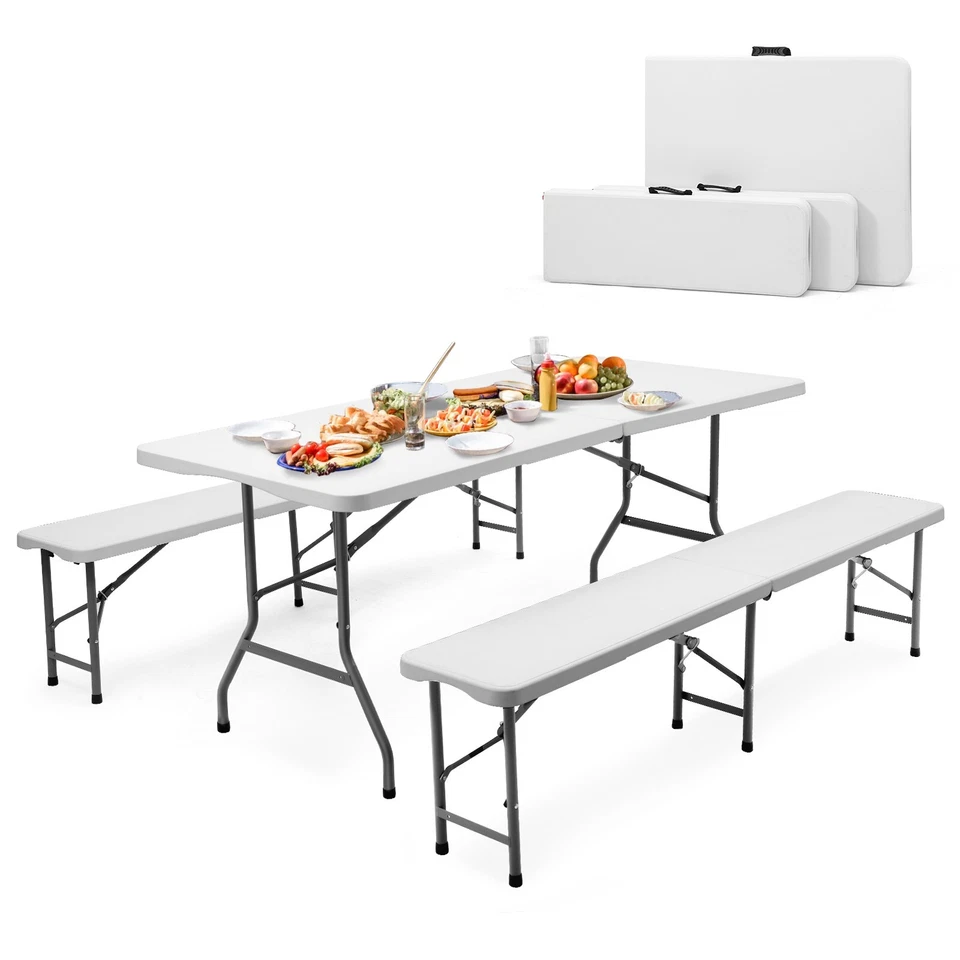 3 set Bierzeltgarnitur Klappbar 180cm Biertisch Gartenmöbel Set mit Tragegriffe - Bild 2 von 4
