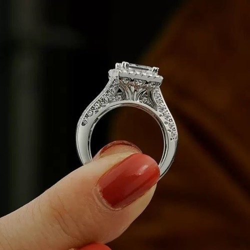 14K Weißgold über Braut Verlobungsring Set 4,46 ctw D/FL Prinzessin Moissanit - Bild 3 von 10