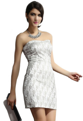 a line strapless mini dress Satin Short Strapless A-line Dress by Ladivine KV1133