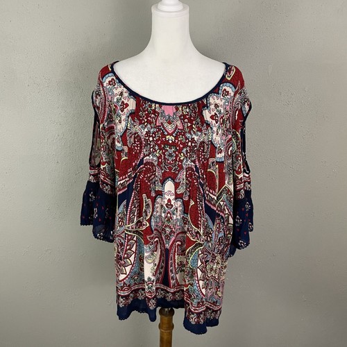 Bila Womens Size L Blouse Top Shirt Paisley Floral Multicolor Boho Cold Shoulder - Bild 1 von 8