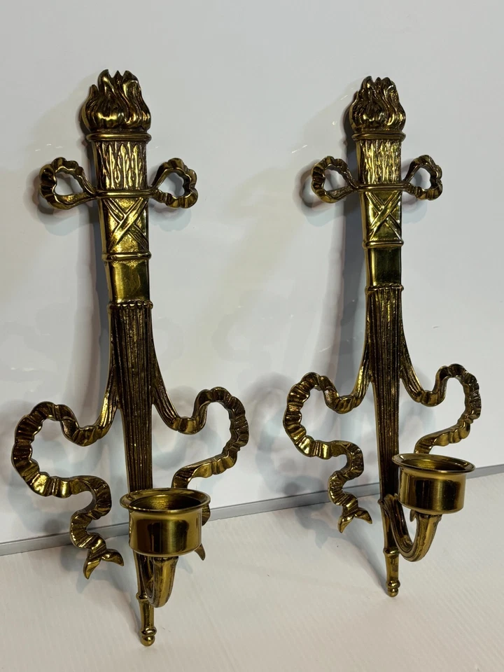 复古 MCM 70 年代孟买黄铜壁灯火炬金丝带烛台 15 — 第 2/4 张图片