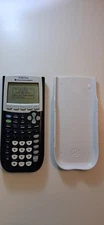 Texas Instruments TI-84 Plus Graphing Calculator Black/ White with Cover. TESTED