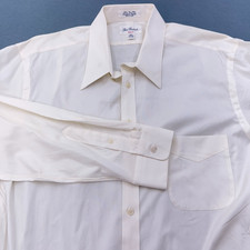 NEW 80's Paul Fredrick Men's 17.5-36 Two Ply Pinpoint Cream Shirt EMBROIDERED