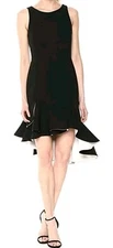 NWT Women's Black Ruffle Elegant Preppy Luxury Mature Cocktail Dress Sz 8