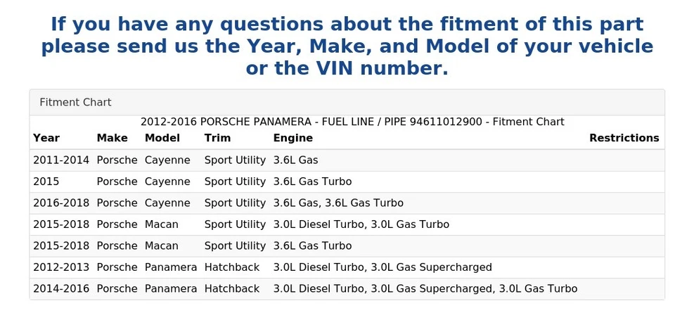 2012-2016 PPORSCHE PANAMERA - ТОПЛИВОПРОВОД / ТРУБА 94611012900 - Изображение 4 из 4