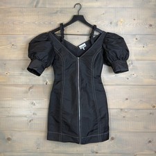Ganni Black Puff Sleeve Off-Shoulder Mini Dress Size US 36, US 4