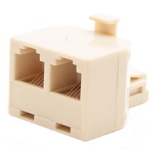 RJ11 6P4C Telephone Phone Line 1 Male to 2 Female T Modular Adapter Ivory