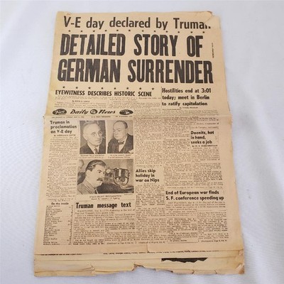 = Vintage Daily News Newspaper Detailed Story Of German Surrender 1945 Rare